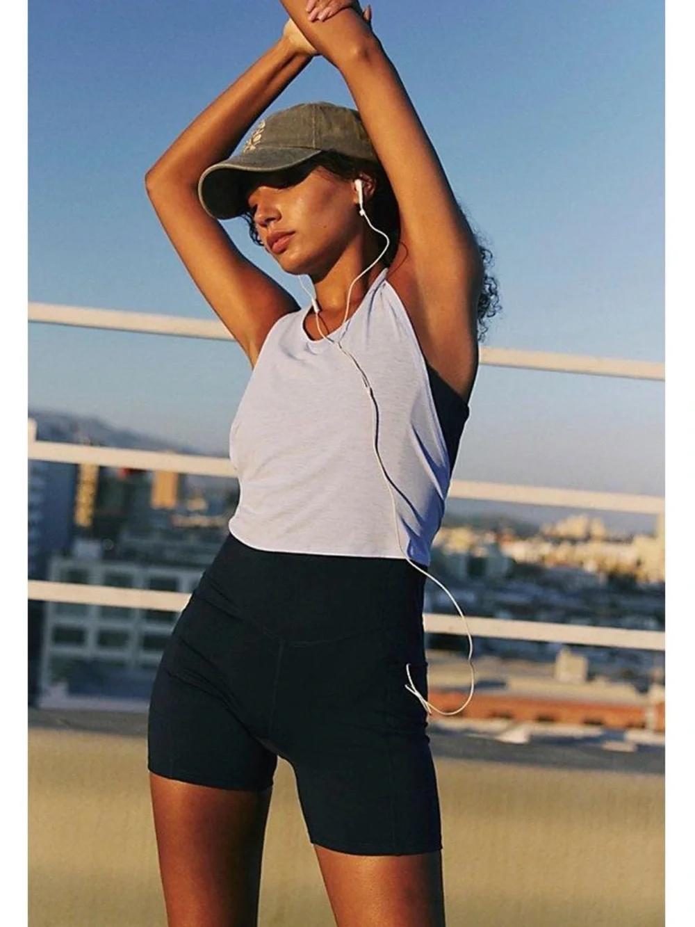 NWOT Free People Navy Blue Athletic Romper with Light Blue Tie
